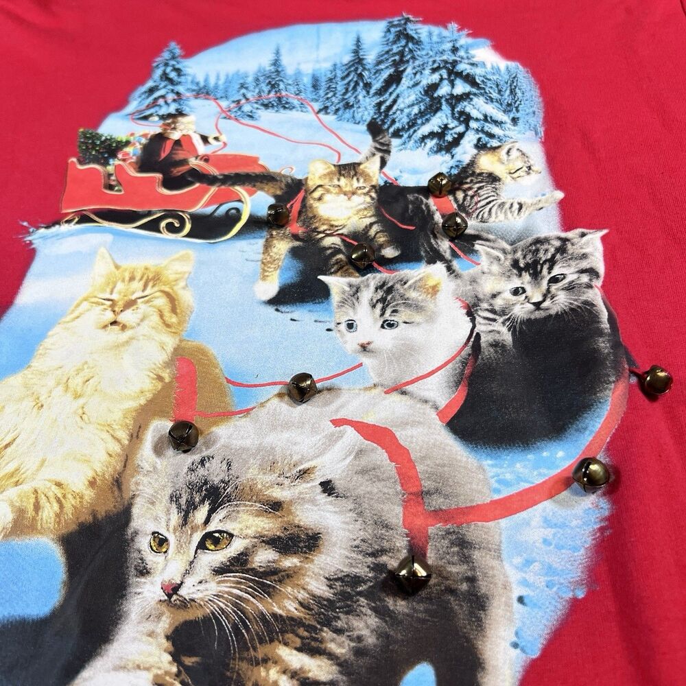 Cat Bells Christmas Sweater Santa Sleigh Reindeer Ugly Christmas Sweater Red XL